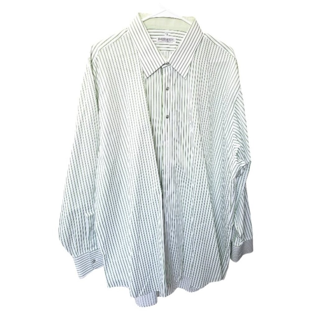 CT1546 David August Green & White Striped Custom Made Dress Shirt 19
